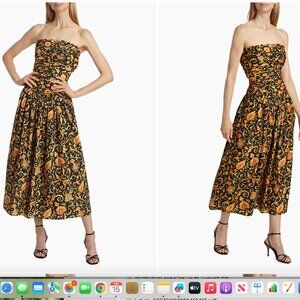 Rhode Selma Baroque-Print Strapless Midi-Dress Size 0